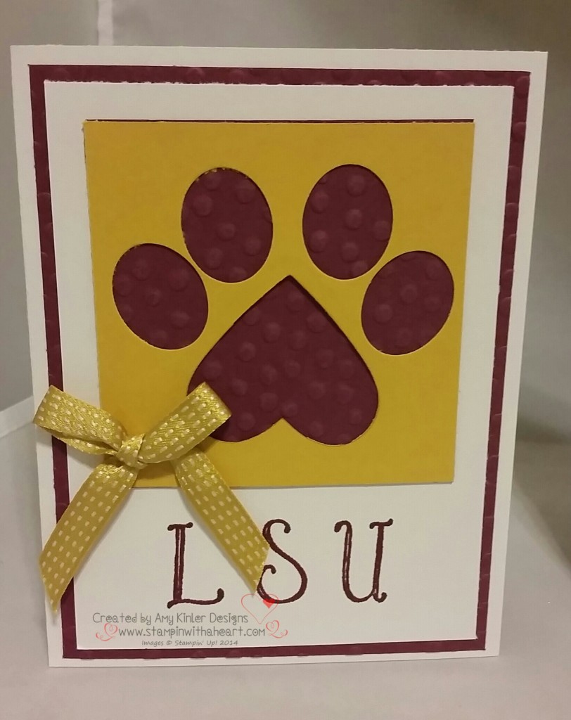 LSU Card made with small oval punch and heart framelits