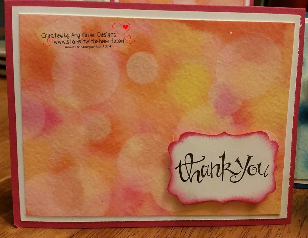 Bokeh Technique Thank you card made with Melon Mambo, Calypso Coral and Daffodil Delight