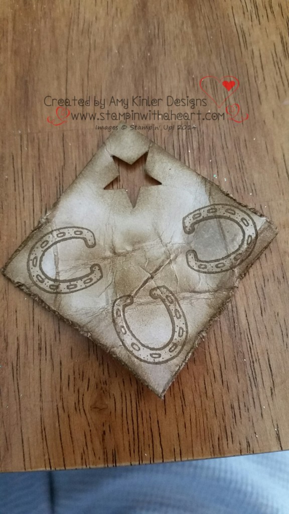 Western tag with non SU Stamp and Crumb Cake and Soft Suede inks. I used distressing tool and rolled them into a ball to create this antique look.