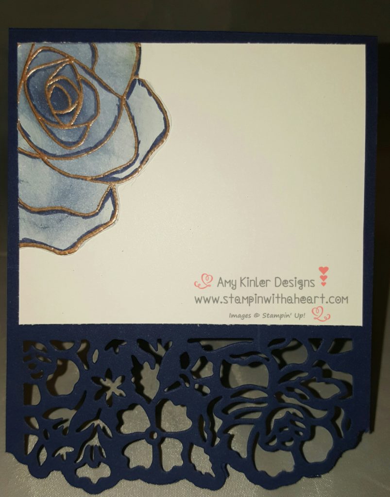 Inside with the Rose Wonder stamp set heat embossed with Cooper powder 